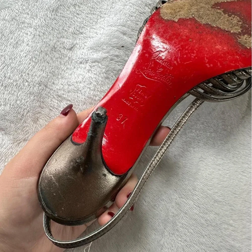 Christian Louboutin metallic silver slingback kitten heels y2k euro designer